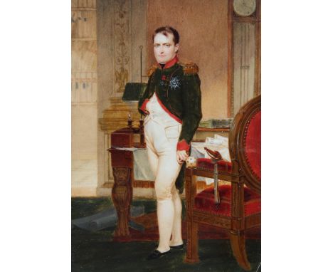 Simon Jacques Rochard (France, 1788 - 1872) Important Portrait of Napoleon. Watercolor on ivory. Signed and dated 1816 lower 