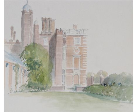 Sir Hugh Casson (United Kingdom, 1910 - 1999) "Hampton Court Palace" Original Watercolor painting on Paper. Provenance: Colle