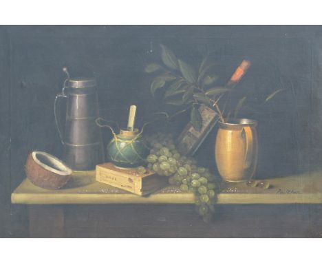 Vintage Still Life Painting, Signed lower right. Oil on canvas. Sight Size: 24 x 36 in. Overall Framed Size: 31 x 43 in.