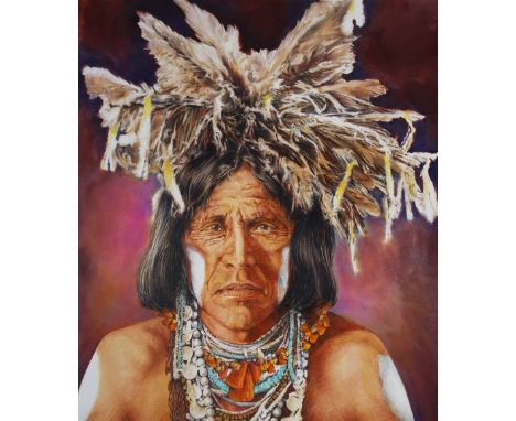 Paul Calle (American, 1928 - 2010) and Chris Calle (American, B. 1961) "Mimbres Indian Portrait" Signed lower right. Original