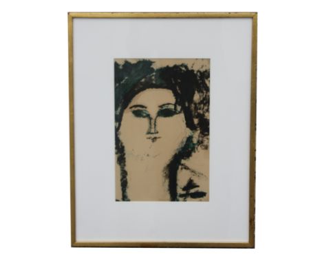 Amedeo Modigliani Color Lithograph. Old label verso. Having Embossed Stamp lower right. Sight Size: 14.25 x 9.25 in. Overall 