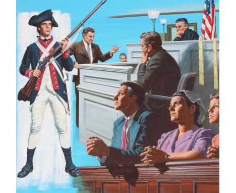 Ed Vebell (American, 1921 - 2018) "Bill of Rights" Signed lower right. Original oil painting on Illustration Board. Provenanc