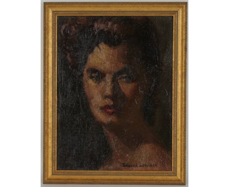 Edward Leonard (New York, Florida, 1901 - 1968) Portrait of a woman. Signed lower right. Inscribed verso. Oil on board. Sight