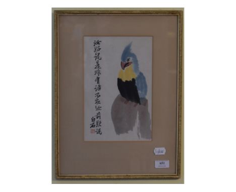 A colour print after Qi Baishi, a parrot, with Chinese characters and artist's red stamp signature   Condition report  Report