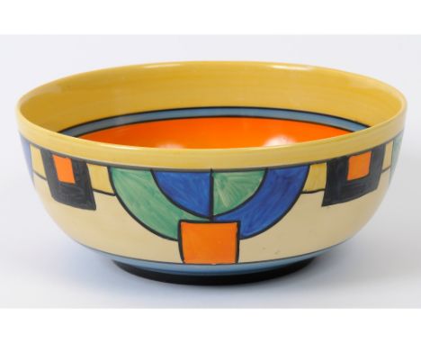 A Clarice Cliff Bizarre bowl, decorated geometric shapes, 21.5 cm diameter  See illustration   Condition report  Report by RB