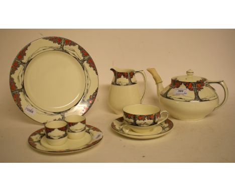 Assorted Crown Ducal Orange Tree pattern dinner and teawares, including a bread and butter plate, a four division toast rack,