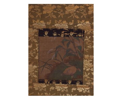 A Chinese scroll picture, painted a turtle amongst foliage, image size 17.5 x 18 cm    Condition report  Report by GHThis is 