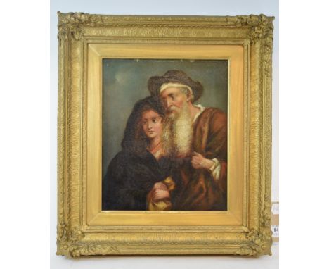 English school, 19th century, a half length portrait of a bearded man and a girl, oil on board, 26.5 x 22 cm, and a pair of o