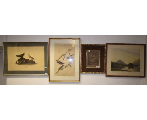 A Heaton Cooper coloured print, After Sunset, Grasmere, two John J Audubon bird prints and a print after Reynolds, Lord Burgh