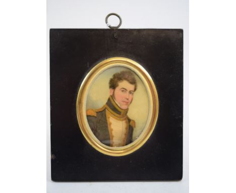 A 19th century oval bust portrait miniature, of a gentleman officer, 6.5 x 5 cm   Condition report  Report by RBHas a perspex