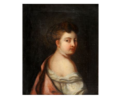 English school, 18th century, a head and shoulders portrait of a lady wearing a red shawl, reportedly a member of the Vincent