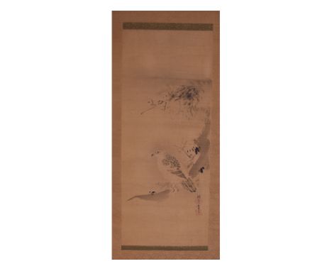 A Chinese scroll, painted a bird of prey, image size 90 x 37 cm 