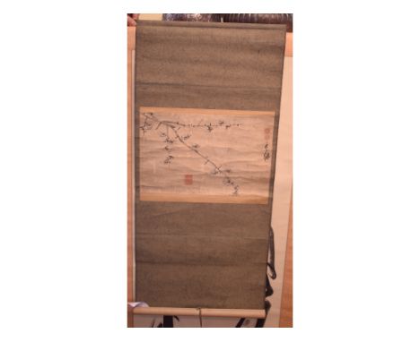 A Chinese scroll picture, decorated foliage, image size 29 x 46 cm, and another, decorated an old man (2) 
