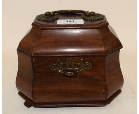 A 19th century mahogany tea caddy, with a brass carrying handle, 16 cm high Condition report With key