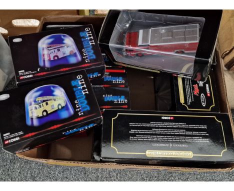 Box of Corgi diecast model Fire Engine/Fire related vehicles to include: Nine Double Nine Corgi, Mac diecast collectables etc