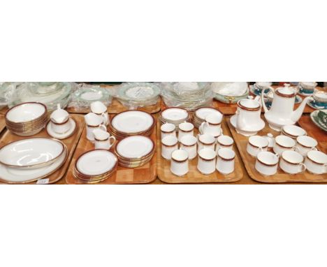 Four trays of Royal Albert bone china 'Holyrood' tea and dinner ware items to include: tea and coffee pots, coffee cups, tea 