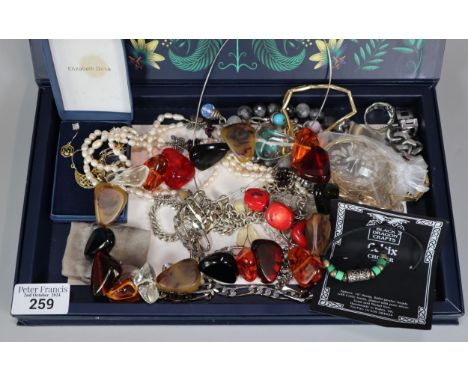 Box of assorted jewellery to include: 'Bench' identity bracelet, beaded necklaces, chains. earrings, Celtix choker etc.  (B.P