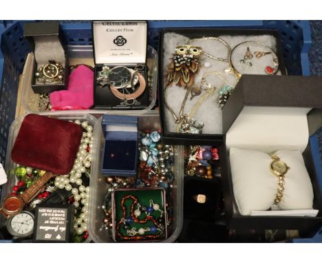 Collection of vintage and other jewellery to include: Rotary watch, necklaces rings, pendants, bangles, silver pendants, roll