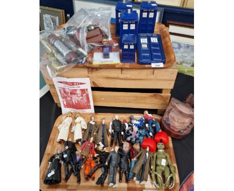 Collection of modern Doctor Who figures together with other accessories, Doctor Who Police Boxes etc., together with Playing 