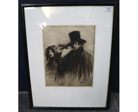 Frank Edward Gillett, black and white etching - 'The Guardian'. Signed in pencil. 35x28cm approx. Framed and glazed. (B.P. 21