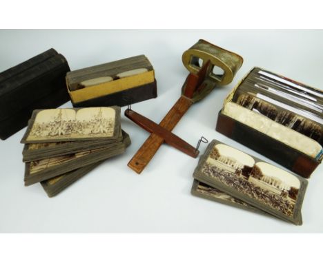 VINTAGE STEREOSCOPIC VIEWER &amp; LIBRARY OF SLIDES including India, Around the World Boer War ETC