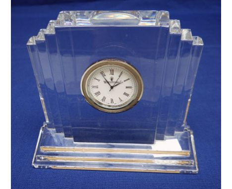 A WATERFORD CRYSTAL MANTEL CLOCK in the Art Deco style, 13cms high