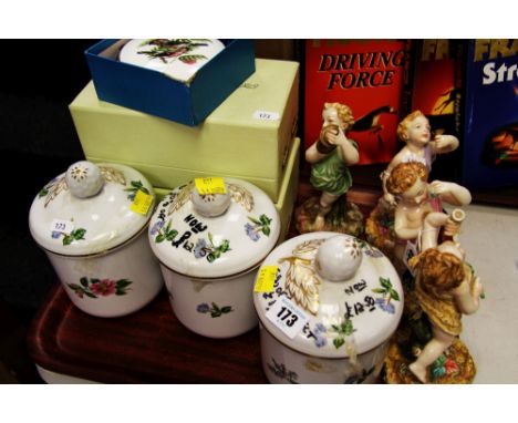 A SET OF FOUR ROYAL WORCESTER PUTTI FIGURES, two cased Royal Doulton ornaments ETC