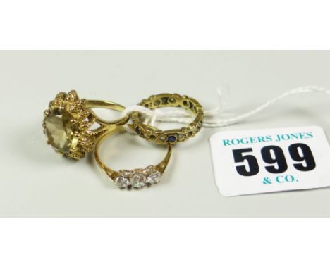 TWO 9 CARAT GOLD DRESS RINGS together with eternity type ring (3)