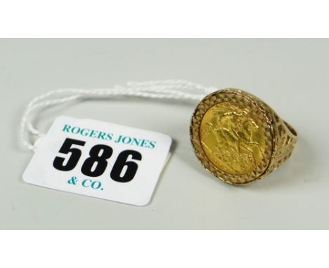 1905 GOLD HALF SOVEREIGN IN SET RING in 9 carat setting 7.7 grams approx.