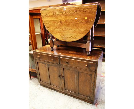 A VINTAGE OAK DROP-LEAF TABLE &amp; VINTAGE SIDEBOARD