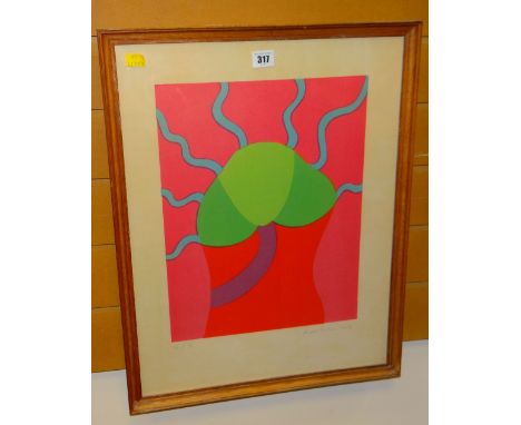 ANGELA DALLAS limited edition (2/10) lithograph - bright coloured abstract, signed and dated 1967, 53 x 41cms (framed)