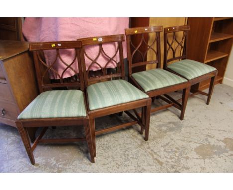 FOUR ANTIQUE REPRODUCTION DINING CHAIRS, a vintage fancy china cabinet, standard lamp ETC