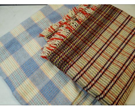 A MULTICOLOURED THICK WOOL VINTAGE BLANKET and another