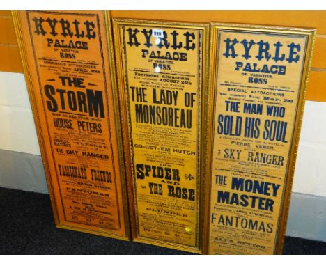 THREE FRAMED VINTAGE PICTURE HOUSE BILLS for the Kyrle Palace in Ross (Ross-on-Wye), largest 92cms high (including frame)