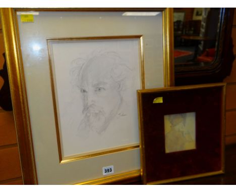 AFTER AUGUSTUS JOHN pencil drawing - self portrait, signed 'John', 29 x 24cms together with AFTER GWEN JOHN watercolour - sea