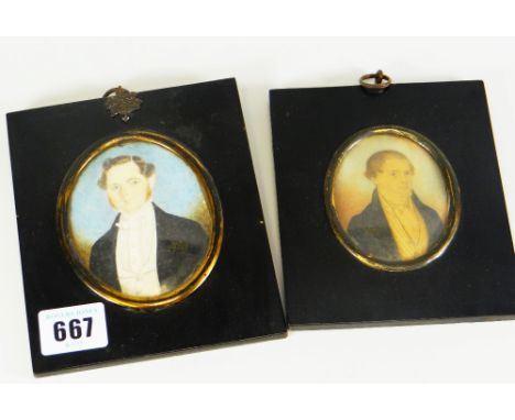 TWO C19TH PORTRAIT MINIATURES OF GENTLEMEN IN EBONISED TYPE FRAMES (2)