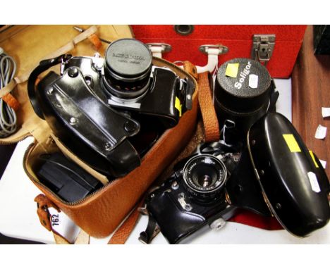MIRANDA VINTAGE CAMERA AND LIGHTMETER BY WESTON, two accessory lenses and flash ETC