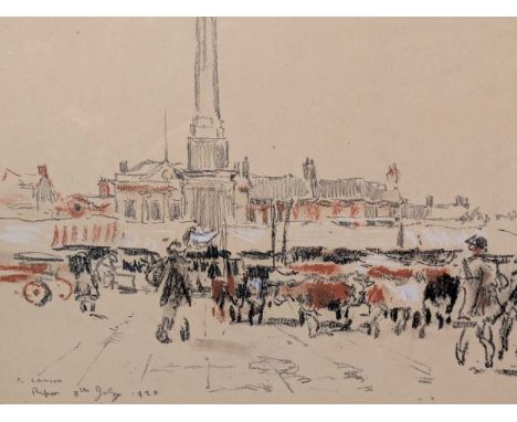 § Frederick Lawson (British, 1888-1968) 'Ripon'signed, dated and inscribed with title (lower left) red white and black crayon