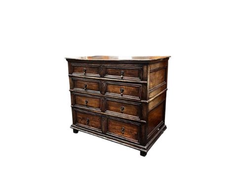 An early 18th century oak chest of drawers, 84 x 93 x 56cm  restoration through out, drawers slide well, top has been replace