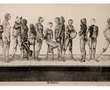 § Terry Wilson (British, b. 1948) 'The Rehersal' hand-signed in pencil and dated 1975 lower rightartist proof etching59.5 x 5