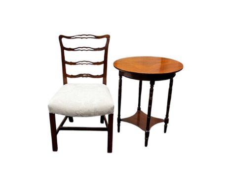 An Edwardian mahogany oval serving table, 73 x 106 x 83cm; together with a circular side table, 70 x 58cm; three Hepplewhite 