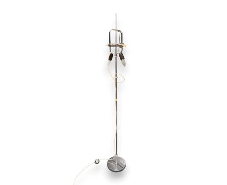 A Harvey Guzzini 'Lucerna' floor lamp, chrome-plated steel with a mushroom-coloured plastic diffuser (A/F), original Guzzini 