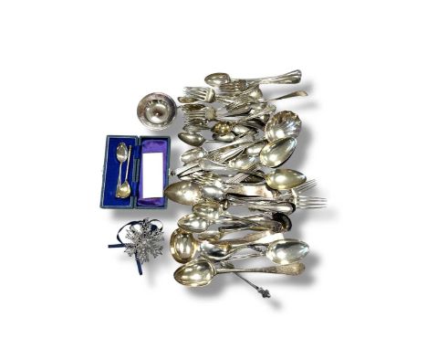A collection of American metalwares silver flatware marked Sterling, along with some English silver flatware, a silver armada