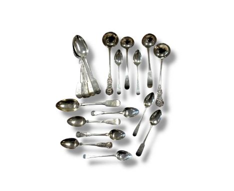 A collection of Scottish silver flatware, from Edinburgh and Glasgow, together with a single spoon from Dundee, 538g (17ozt)