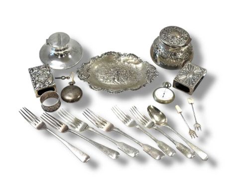 A collection of eight various silver napkin rings, together with an EPNS sifting spoon (9)