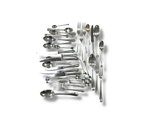 A collection of silver flatware, 1066g (34ozt), weighable silver, together with some silver plated oddments,