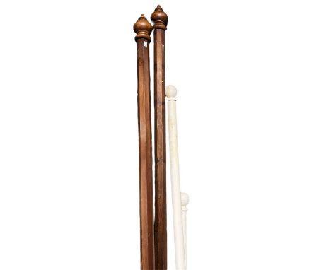 Various curtain poles, to include a pair of faceted wooden curtain poles with turned finials, approx 260cm end to end includi