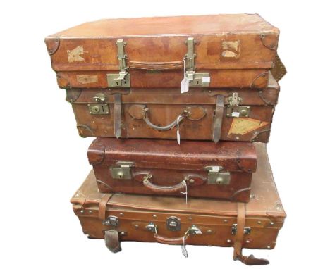 Four vintage leather suitcases, largest, 84 x 25cm, smallest, 61.5 x 22.5cm (4)