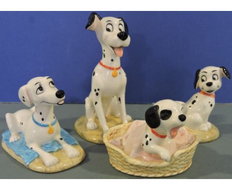 Four Royal Doulton porcelain Disney 101 Dalmation models, Pongo DN6, Perdita DN7, Lucky DM8, Patch in Basket DN9
