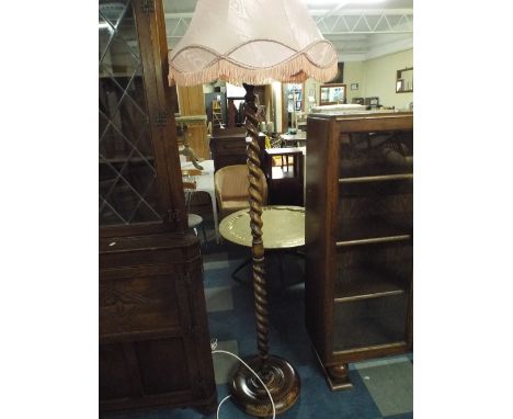 An Edwardian Barley Twist Oak Standard Lamp with Shade